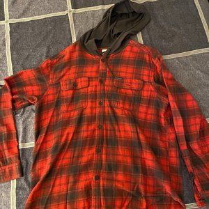 Columbia Hooded Button Down Flannel, Red, Size XL, Lightly Used